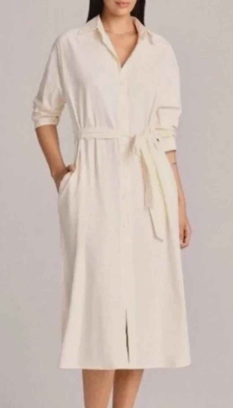Vitamin A Twill Midi Cover Up Dress with Belt Ivory Small NWT